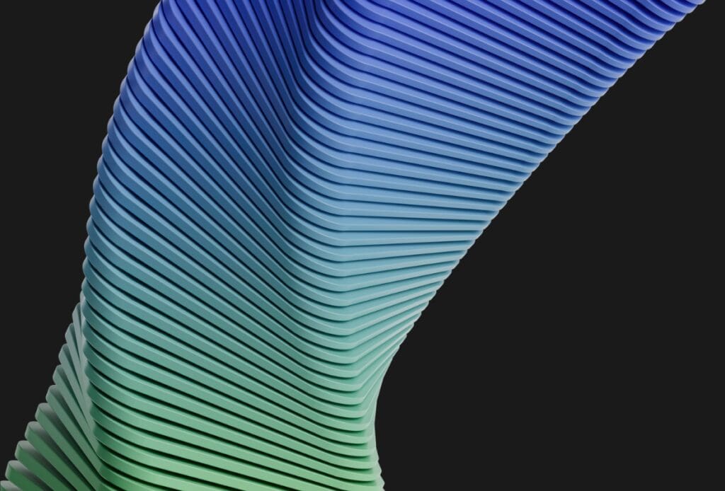 abstract graphic illustration of a series of stacked and twisting colored tiles