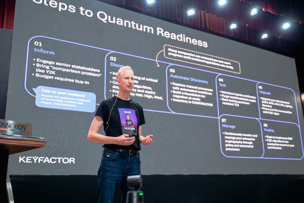 Tomas on stage at PQC conference