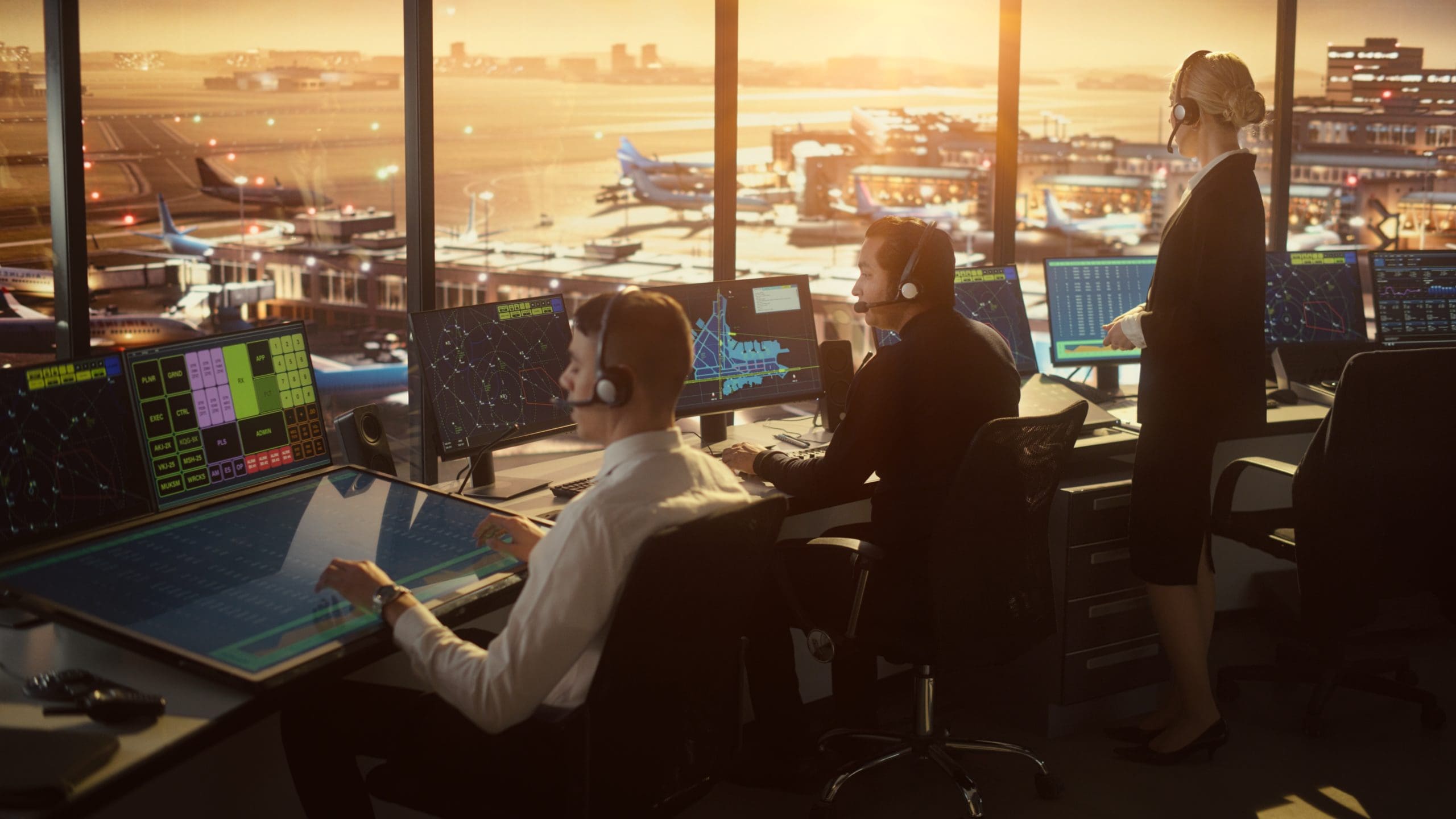 Diverse,Air,Traffic,Control,Team,Working,In,A,Modern,Airport