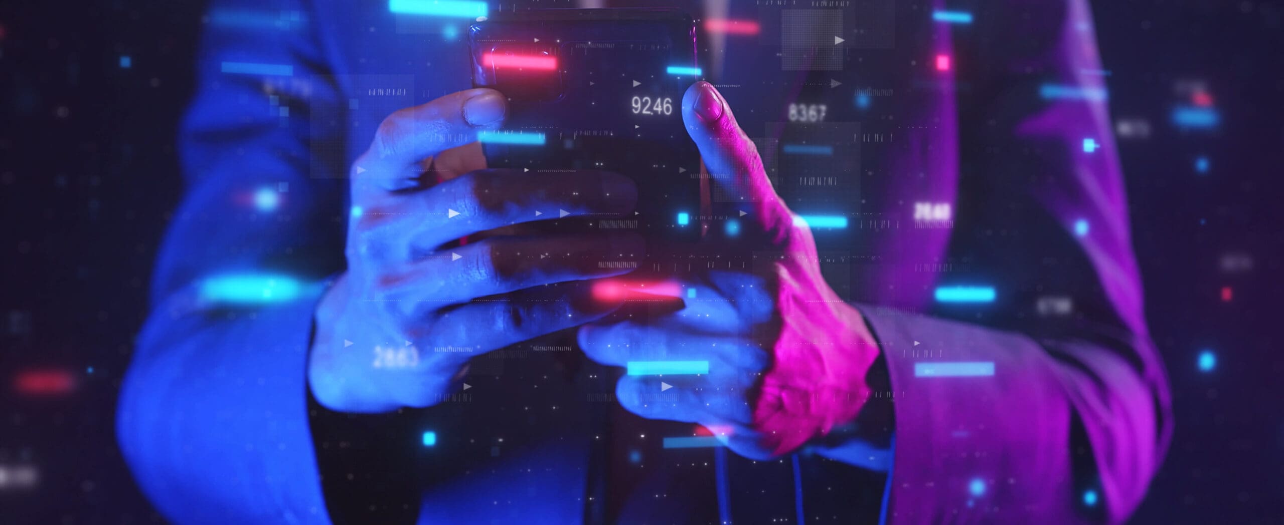 Smart,Businessman,Typing,Financial,Data,On,Mobile,Phone,With,Futuristic landscape photo of man using mobile phone