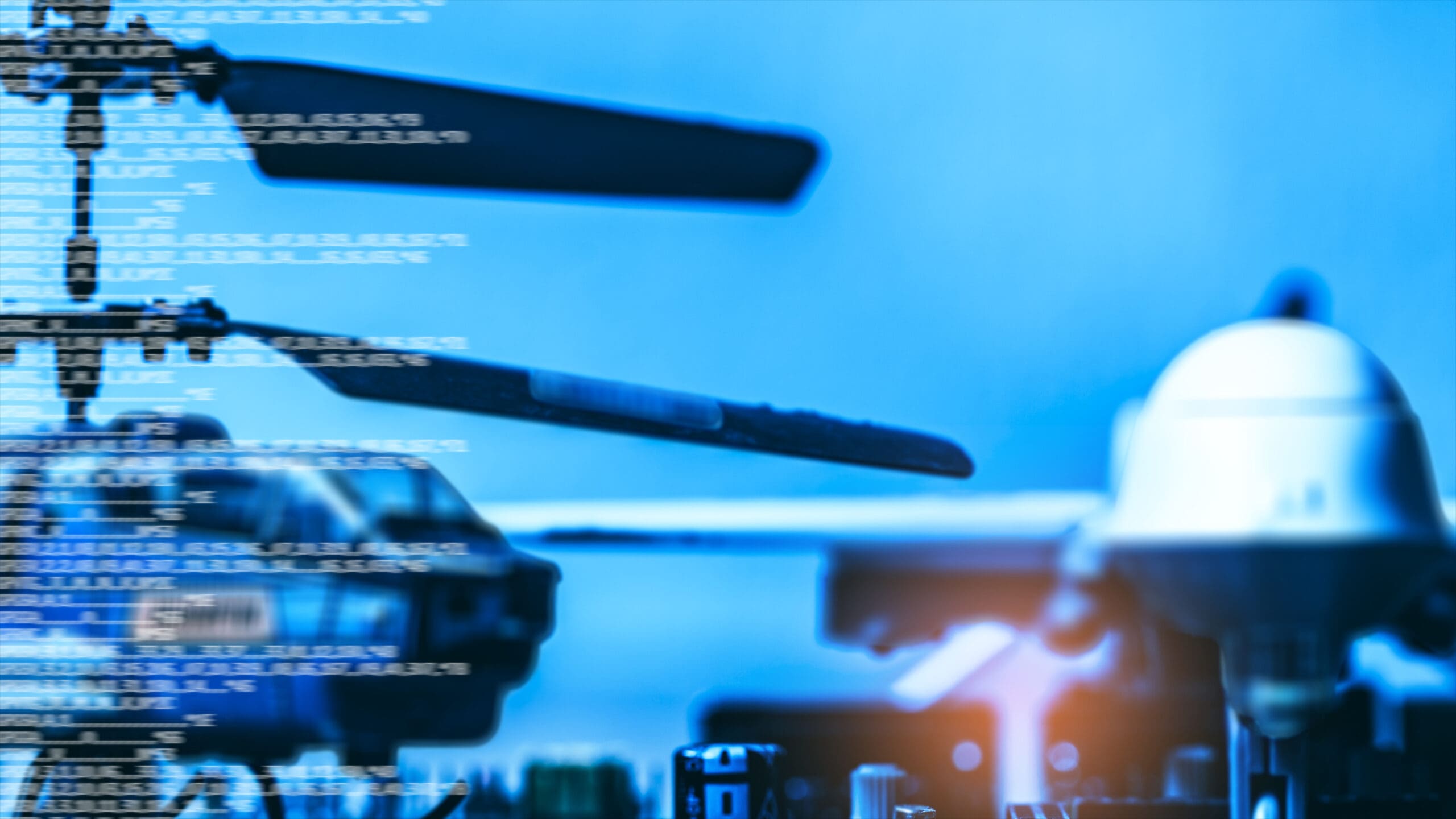 Government,Military,Technology,Blurry,Abstract,Background,,Helicopter,And,Drone,With photo of military drone and helicopter with code overlaid