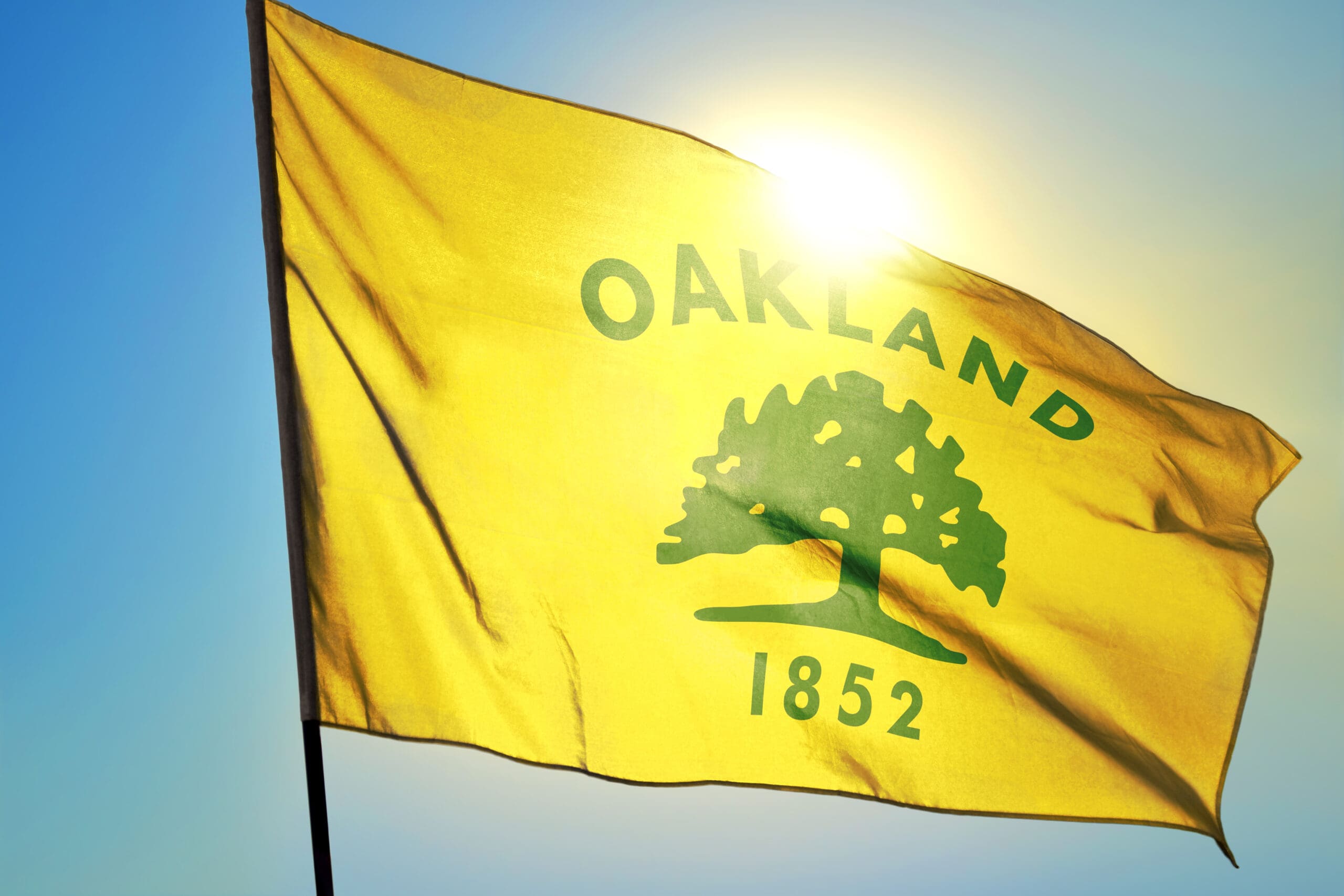 Oakland,Of,California,Of,United,States,Flag,Waving,On,The photo of Oakland flag