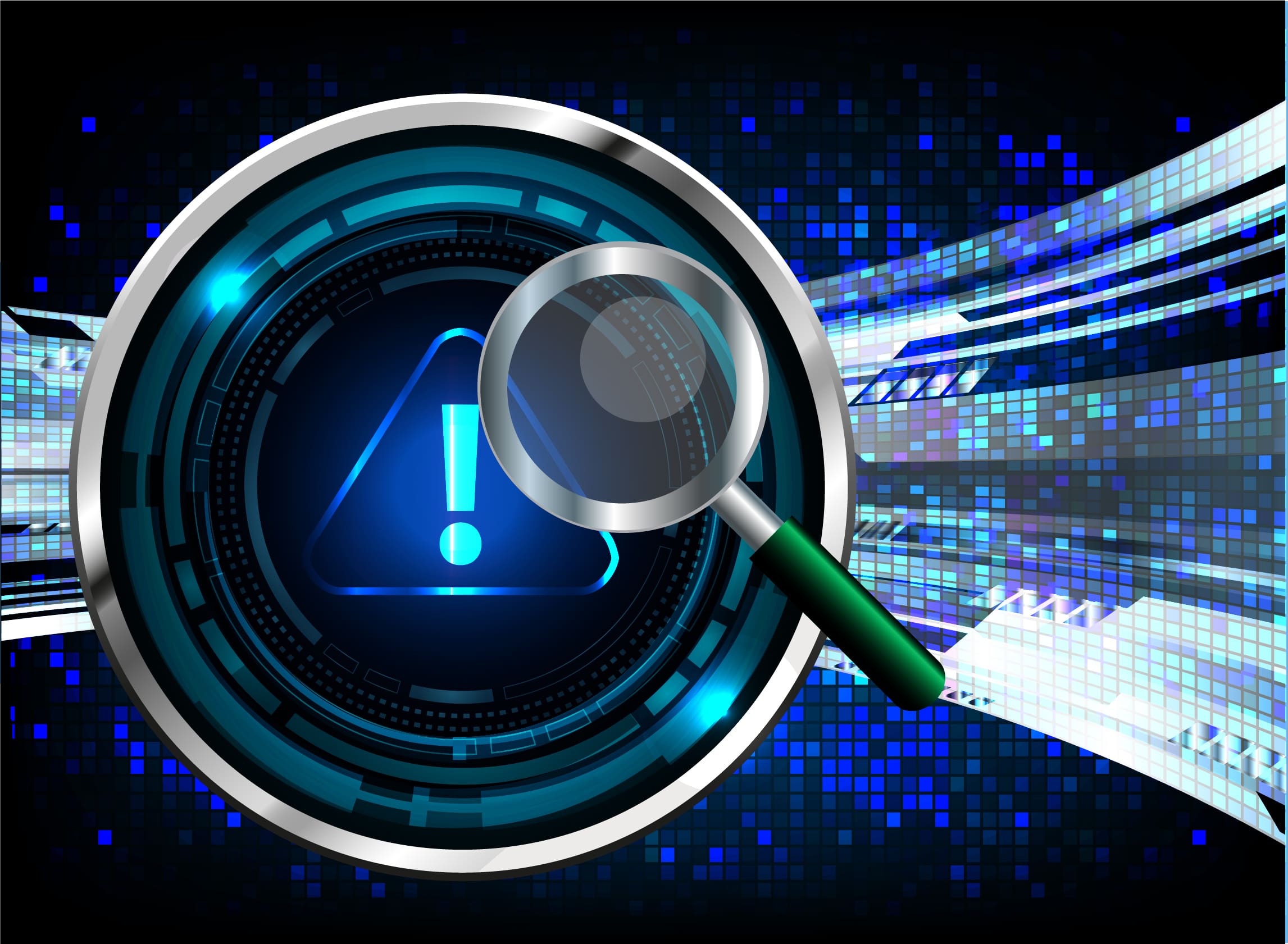 graphic illustration of a magnifying glass examining an error icon