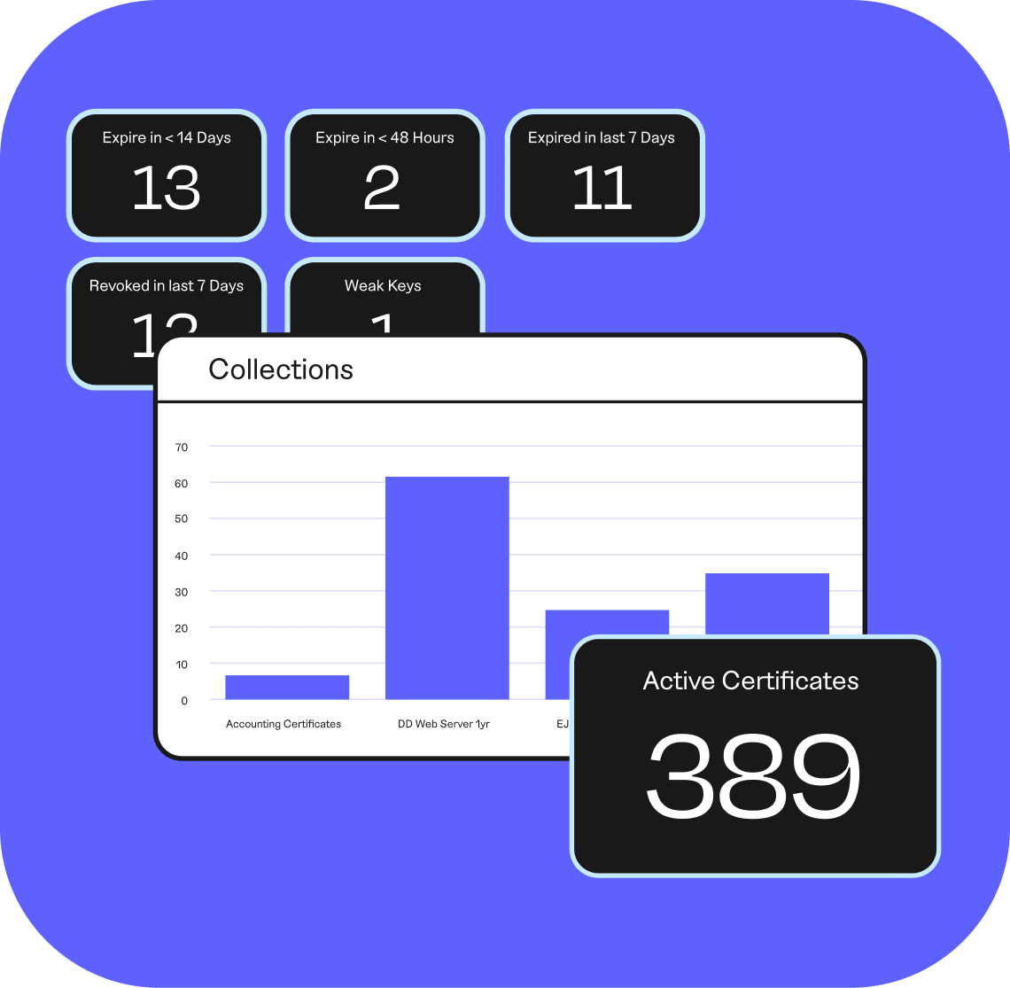 graphic illustration showing 389 active certificates