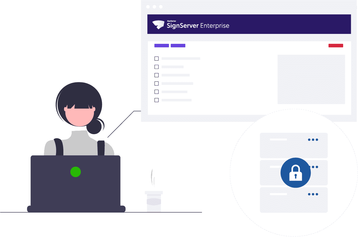 graphic illustration of a woman using the Signserver Enterprise interface