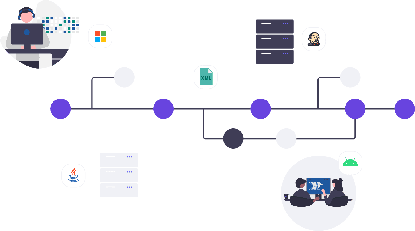 graphic illustration of connected devices and users