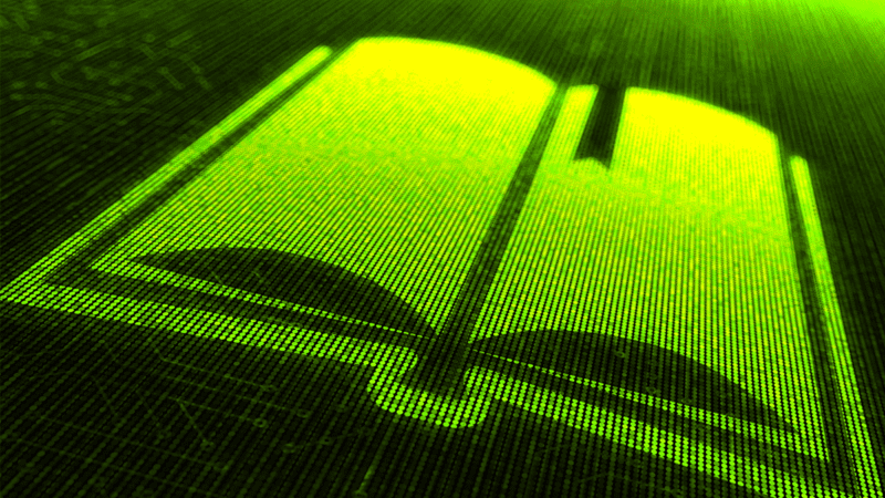 computer illustration of an open digital book