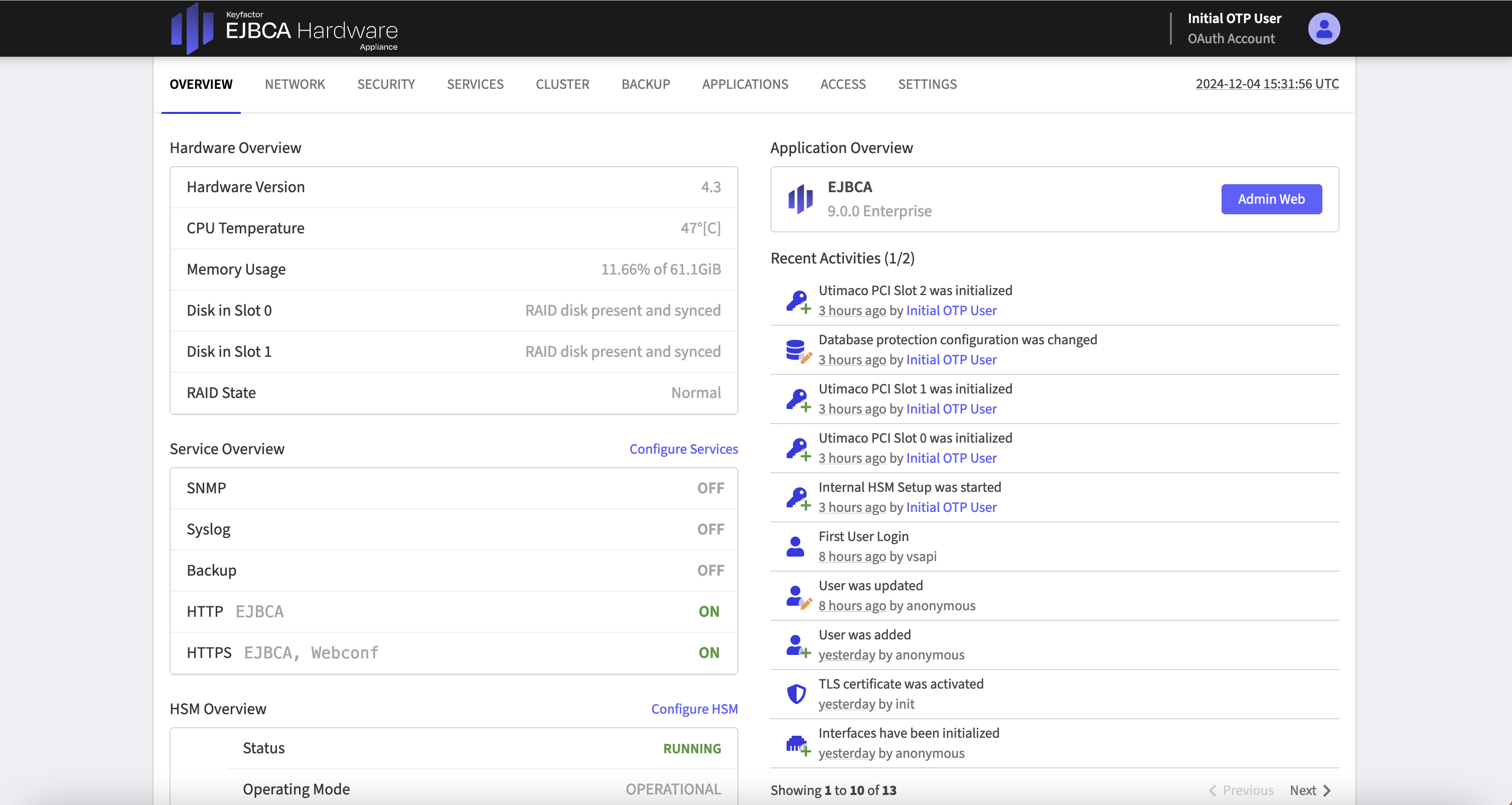 EJBCA HW Appliance UI EJBCA HW Appliance UI
