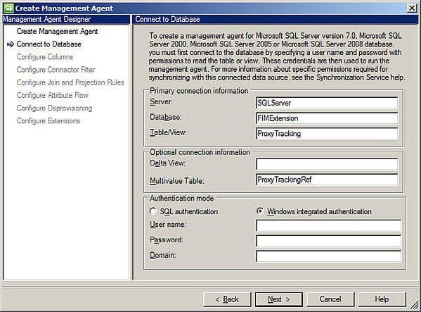 Create the SQL MA