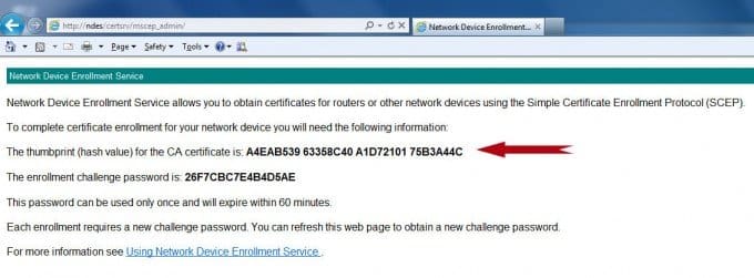 The NDES Admin Enrollment Page