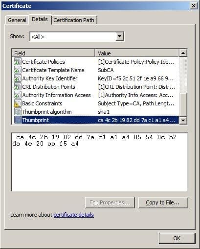 CA Cert Thumbprint