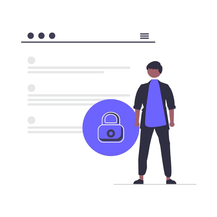 Code signing audit log Man standing in front of secure lock and audit log