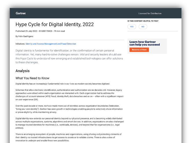 Gartner Hype Cycle for Digital Identity, 2022