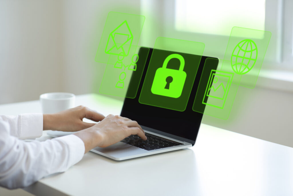 Security data privacy concept with person using laptop, certificate automation prevents SSL attacks