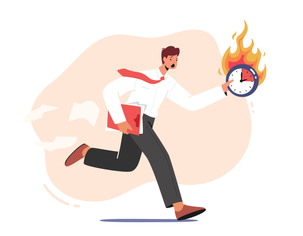 Deadline, Lack Of Time, Work Productivity, Business Working Process Organization Concept. Anxious Businessman Run