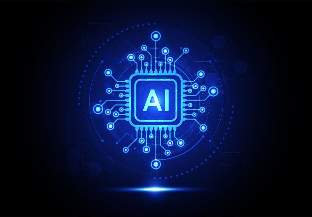 Artificial Intelligence Chipset On Circuit Board In Futuristic Concept Technology Artwork For Web, Banner, Card, Cover. Vector Illustration