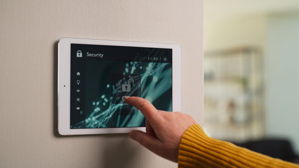 IoT Device Security, Close Up Video Of Woman Activating Artificial Intelligence Smart Home Security System In Smart House