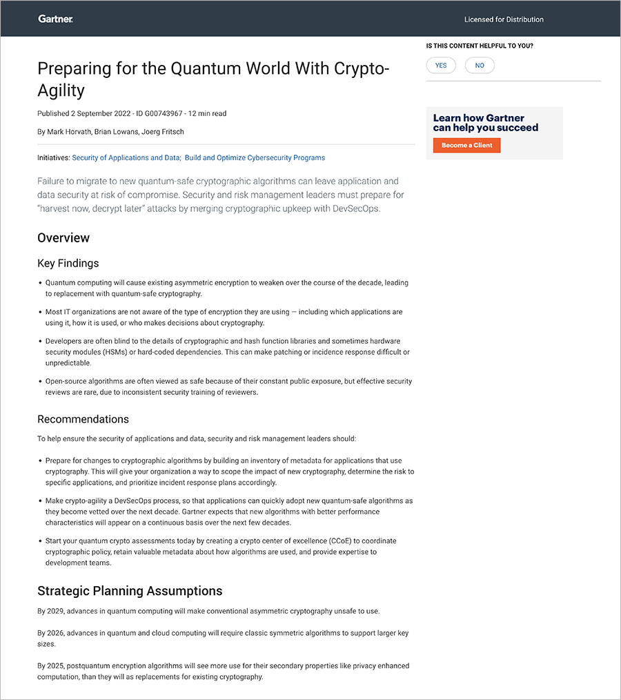 Preparing for Quantum with Crypto Agility Gartner Report
