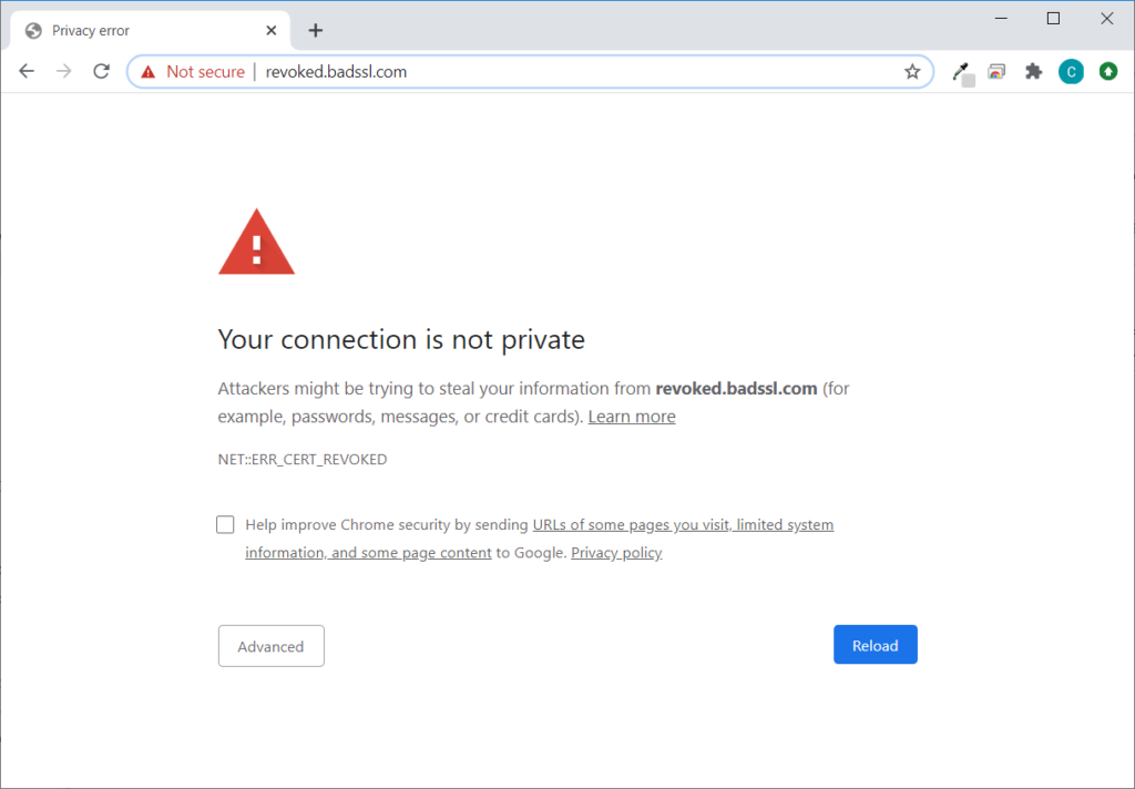 Revoked SSL certificate browser warning