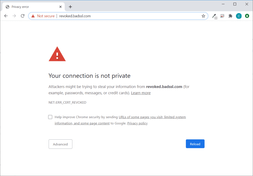 Widerrufenes SSL Zertifikat Browser-Warnung